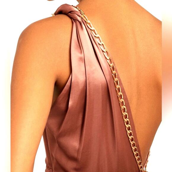 Reiss Adaline Chain Detail One-Shoulder Satin Dress | US 6 - Picture 2 of 11